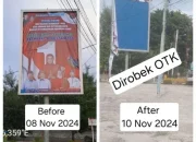 Baliho di Bengkalis Dirusak OTK, Hj Dewi Juliani dan Paslon Dukungannya di Rugikan