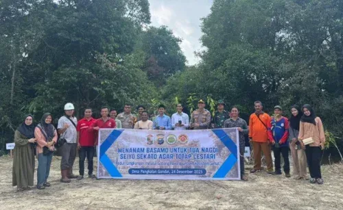 Mahasiswa dan Polsek Langgam Tanam 1.000 Pohon, Dorong Penghijauan Desa Pangkalan Gondai
