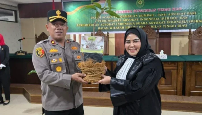 Ratusan Advokat Disumpah di PT Riau, Ida Yulita Terima Bibit Pohon dari Kapolda