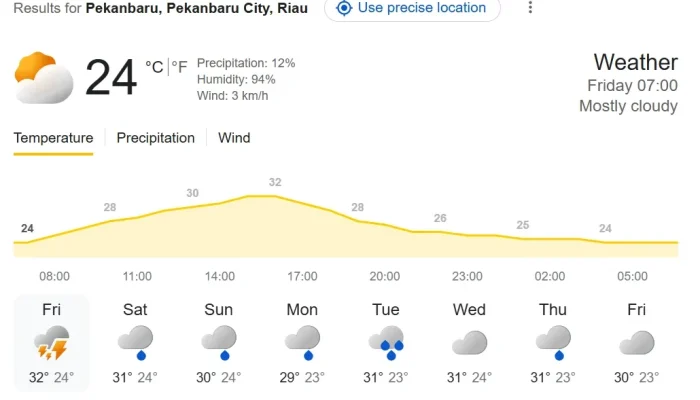 Cuaca Riau Hari Ini: BMKG Waspadai Hujan Disertai Petir Sore hingga Malam