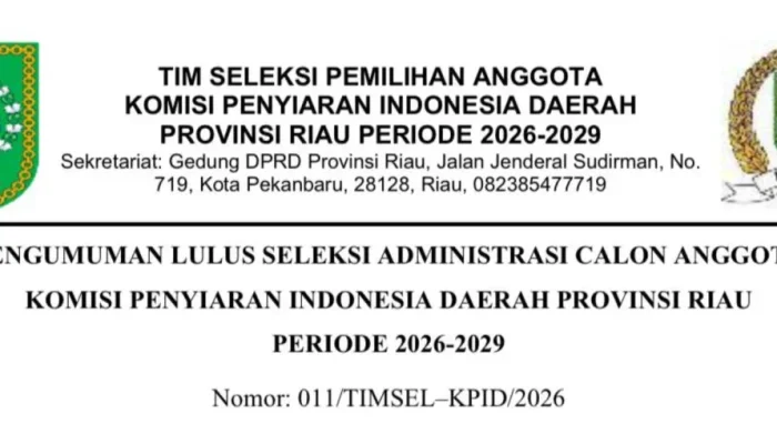 74 Peserta Lolos Administrasi Seleksi KPID Riau 2026, CAT Digelar 10 Juni