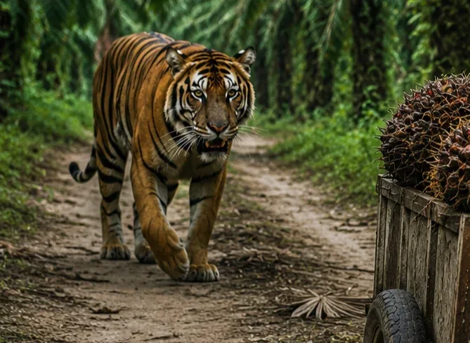 Harimau Sumatra Berkeliaran di Kebun Sawit Siak