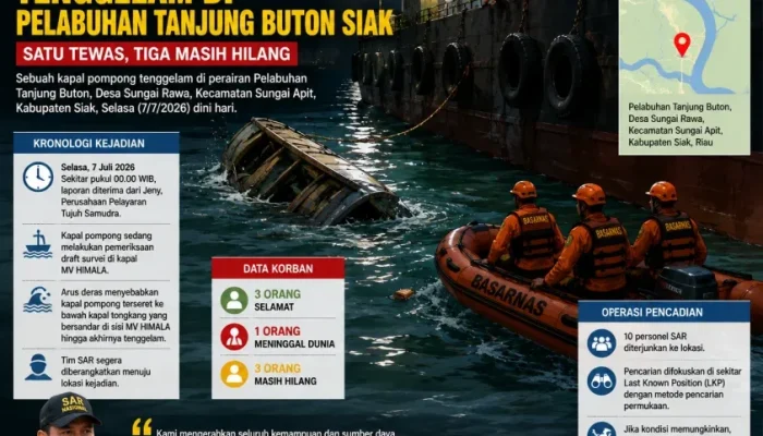 Kapal Pompong Tenggelam di Tanjung Buton Siak, Satu Tewas dan Tiga Masih Hilang