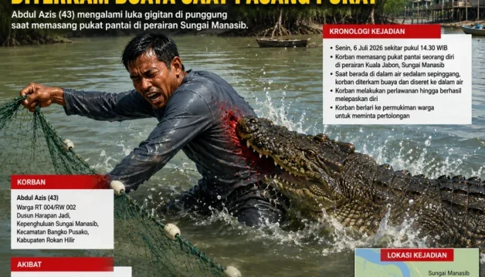Nelayan di Rokan Hilir Diterkam Buaya Saat Pasang Pukat, Alami Luka Gigitan di Punggung