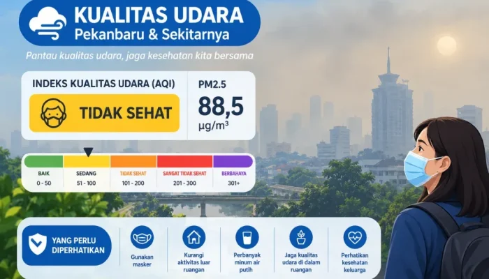 Kualitas Udara Pekanbaru Tidak Sehat, PM2.5 Capai 88,5 µg/m³ pada Senin Pagi