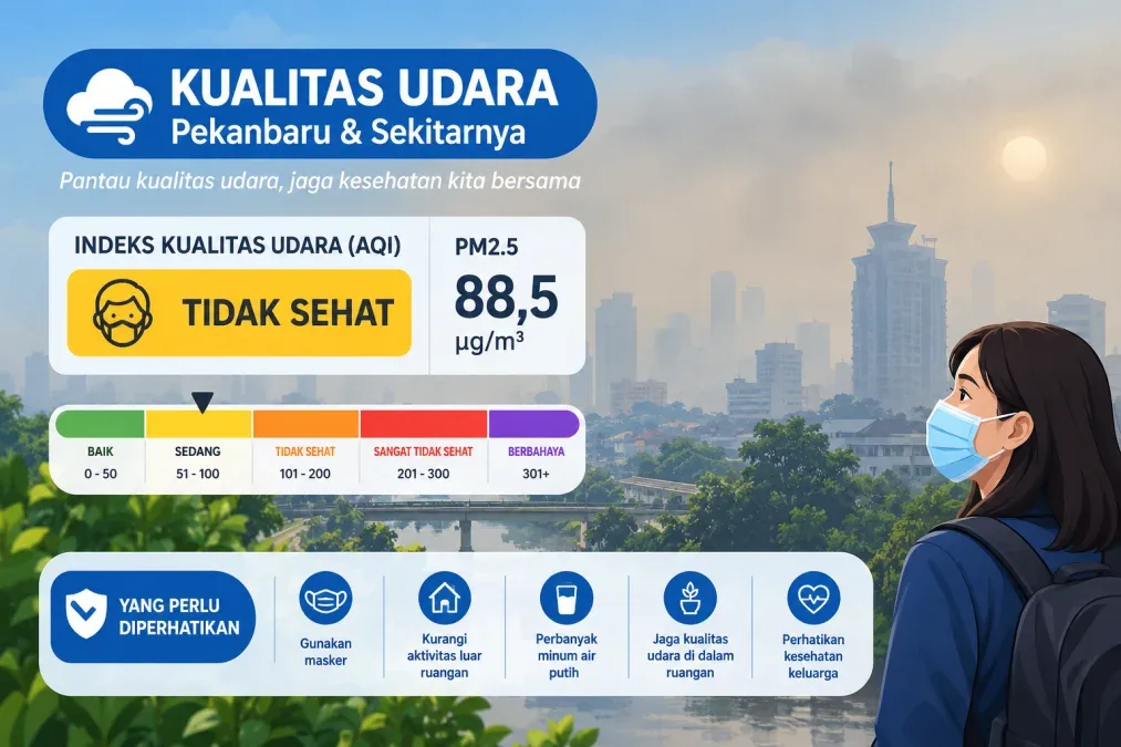 Kualitas Udara Pekanbaru Masuk Kategori Tidak Sehat, PM2.5 Capai 88,5 µg/m³